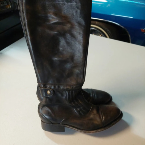 Free People Campus Tall Leather Riding Boots Biker Moto Dark Brown 5.5-6 - Picture 1 of 10